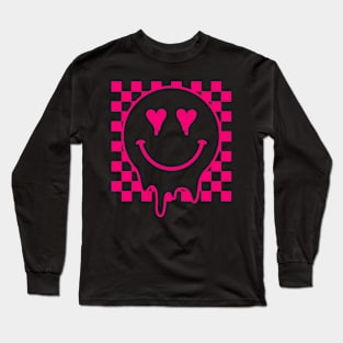 Melting Pink Smile Funny Smiling Melted Dripping Face Cute Long Sleeve T-Shirt